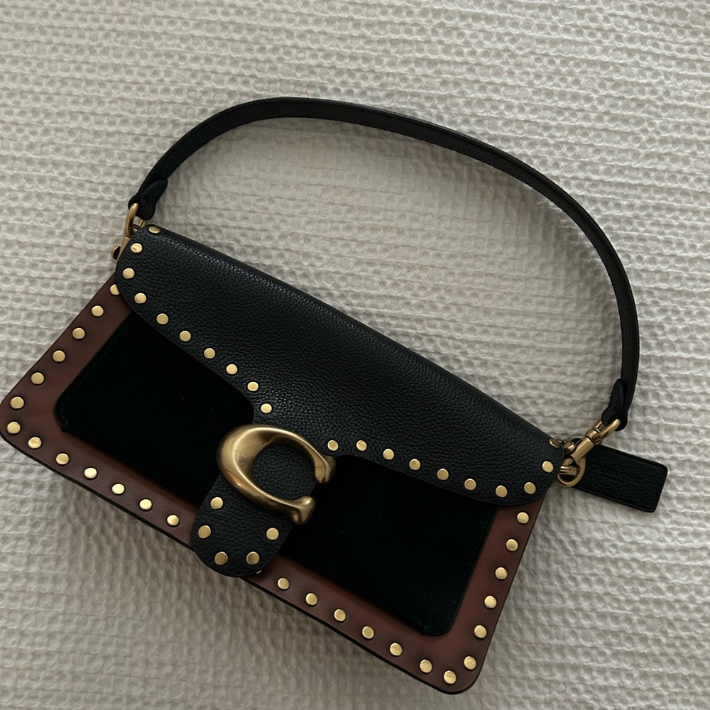 Coach Studded Suede Tabby Shoulder Bag with Gold Accents